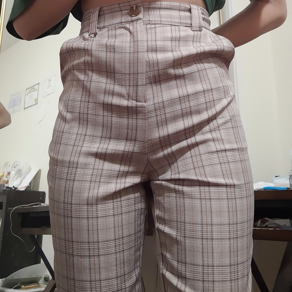f21 straight leg plaid pants